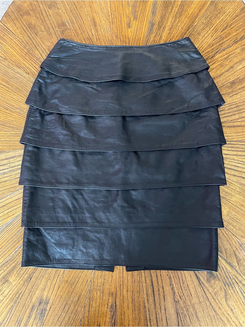 Vintage 80’s Indie Whimsigoth Black Tiered Leather Pencil Skirt
